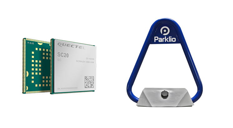 Parklio smart connected parkinhg barier next to Quectel Sc20 module
