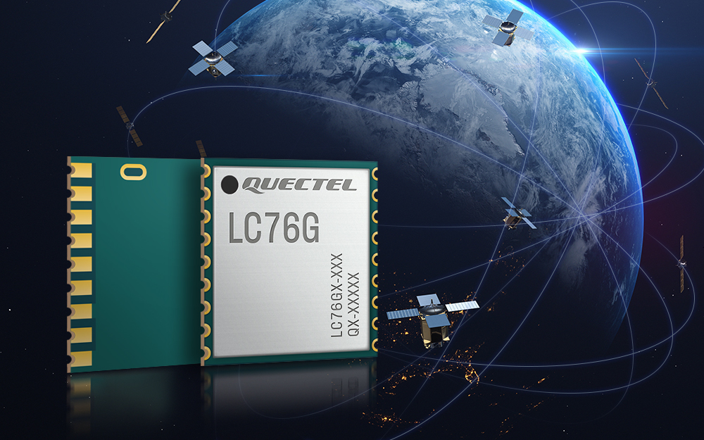 planet at night with satellites surrounding and Quectel's LC76G module