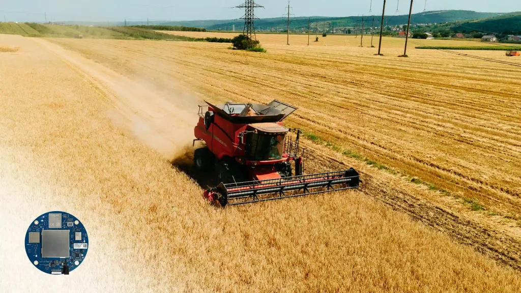 The QLM290P GNSS RTK LTE platform in operation on an agricultural device