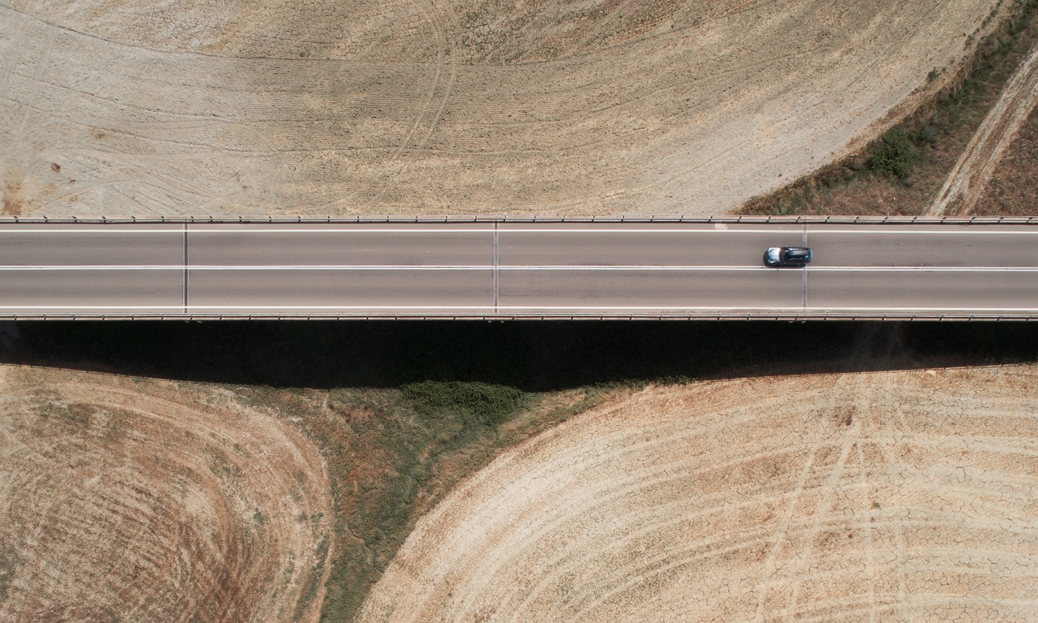 aerial view of a car on a highway