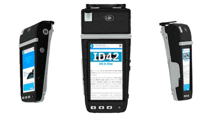 A front and side view of a POS device